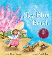 A sky-blue bench